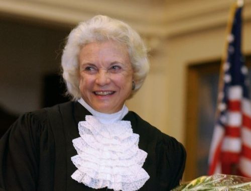 Supreme Court Justice Sandra Day O'Connor is shown before administering the oath of office to members of the Texas Supreme Court in Austin in 2003