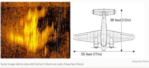 That ocean floor image from west of the trailblazing aviator’s intended landing point reportedly mirrors “the unique dual tails and scale” of Earhart’s Lockheed 10-E Electra aircraft.