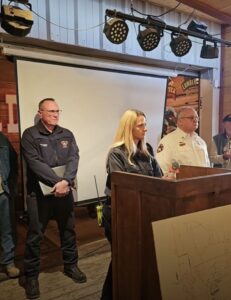 Timber Mesa Fire Investigator JD Pepper, Vernon Fire District Captain Petersen, Vernon Assistant Fire Chief Perrone Speak at the Jan.24 Vernon Community Meeting about the recent Arson.