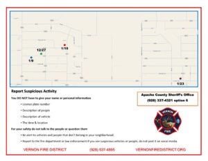 Vernon Fire District Arson Map and Suggested Action to Report Suspicious Activity. 