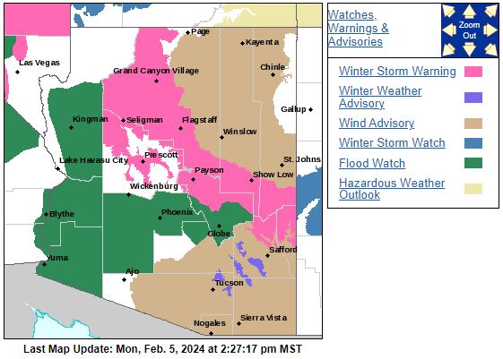 Arizona winter storm warning.