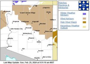 NWS Wind Advisory Monday and Tuesday map. 