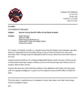 Vernon Fire District press release. 