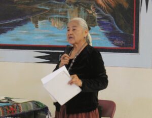 Canyon Keepers member Lupita McCalahan spoke in Navajo and English about the traditional significance of water for Diné living in the canyon during the Voices of the Canyon meeting at Chinle Chapter House on Feb. 29. 
