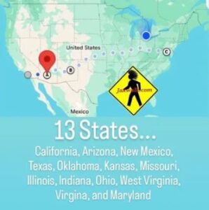 Huffman's journey across 13 states.