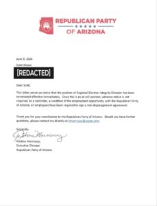 Scott Kissees termination letter from the AZGOP MOUNTAIN DAILY STAR