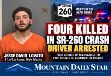 Four Killed in SR-260 Head-On Crash Near Heber, Driver Arrested